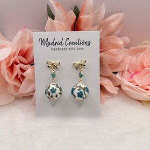 Madrid Creations Floral Drop Earrings with Blue and Gold Accents
